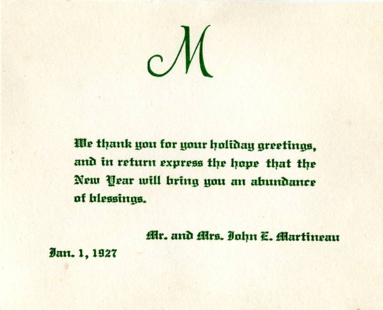 Card, Greeting - John and Mabel Martineau