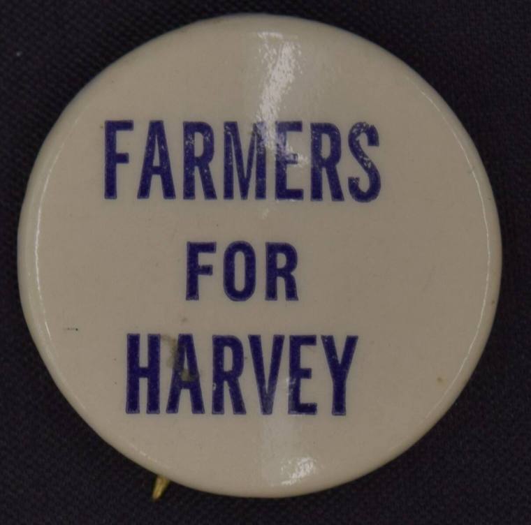 Pinback, Celluloid "Farmers for Harvey"