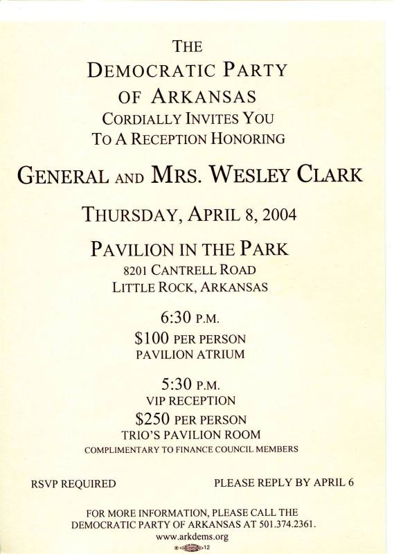 Inventation for General Wesley Clark Reception