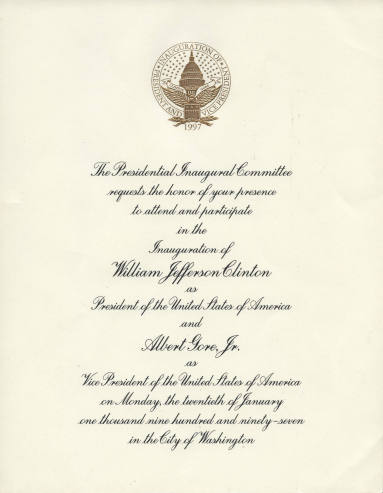 Invitation, Inauguration - President Bill Clinton