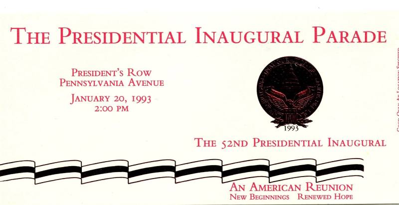 Ticket, Inaugural Parade - President Bill Clinton