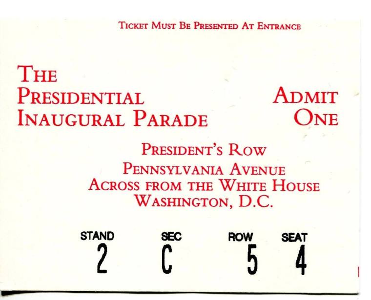 Stub, Ticket - Presidential Inaugural Parade of Bill Clinton