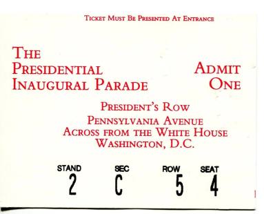 Stub, Ticket - Presidential Inaugural Parade of Bill Clinton