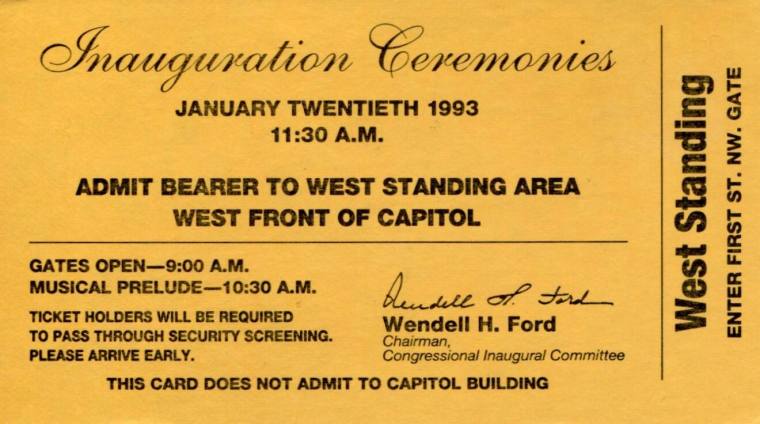 Card, Admittance - Inauguration Ceremonies of President Bill Clinton