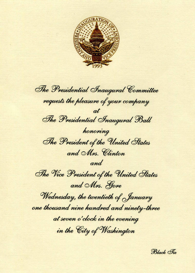 Invitation, Inaugrual - Bill Clinton