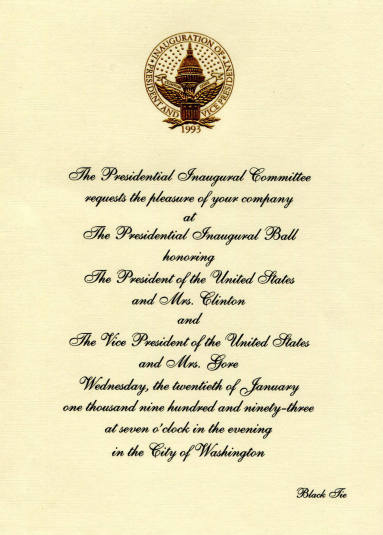 Invitation, Inaugrual - Bill Clinton