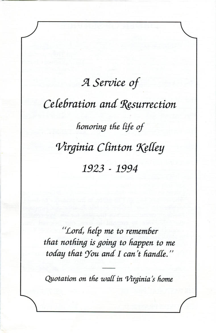 Pamphlet, Memorial - Virginia Clinton Kelley