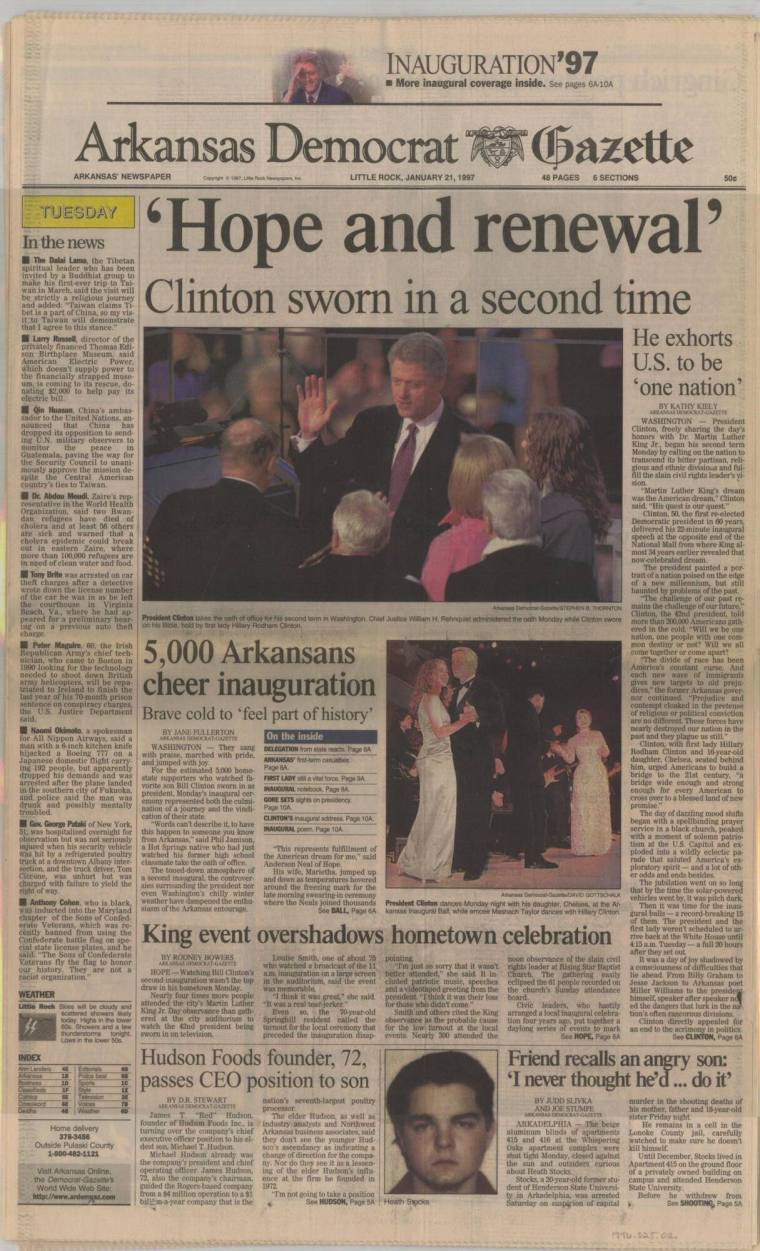 Newspaper, Arkansas Democrat Gazette - Clinton Inauguration