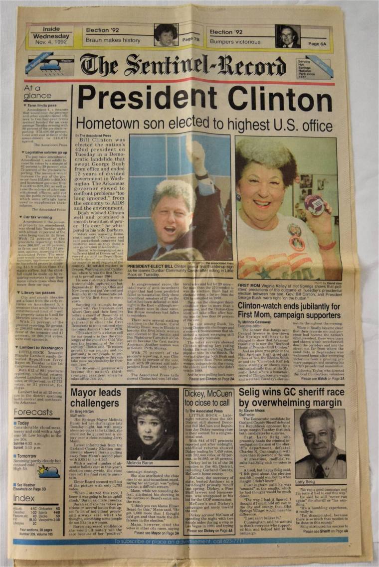 Newspaper, "The Sentinel Record" - Bill Clinton