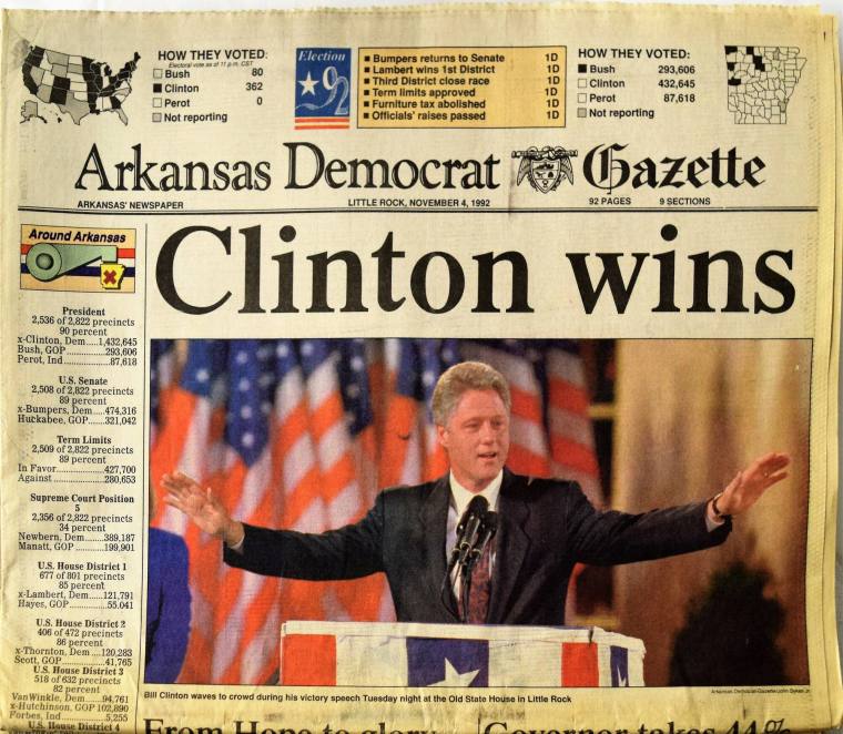 Newspaper, Arkansas Democrat Gazette - Clinton Wins