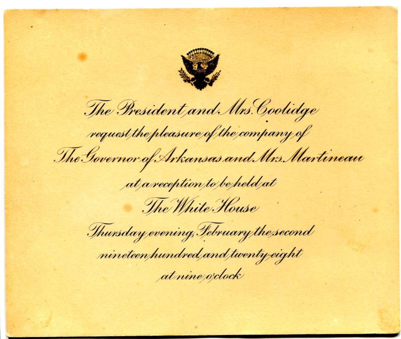 Invitation for a Reception, Governor Martineau and Mrs Martineau. 