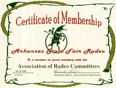 Certificate, Membership - Arkansas State Fair Rodeo