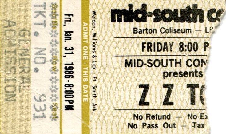 Ticket Stub, ZZ Top - Barton Coliseum