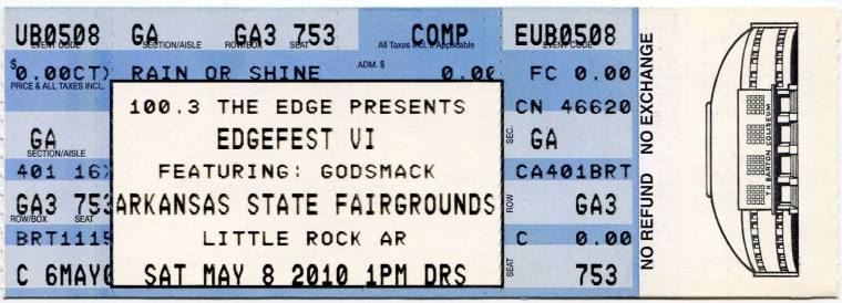 Complimentary Ticket, Edge Fest VI Featuring Godsmack - Barton Coliseum