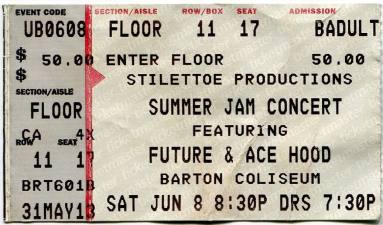 Ticket Stub, Summer Jam Concert: Featuring Future & Ace Hood - Barton Coliseum