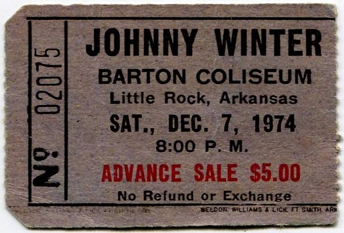 Ticket Stub, Johnny Winter - Barton Coliseum