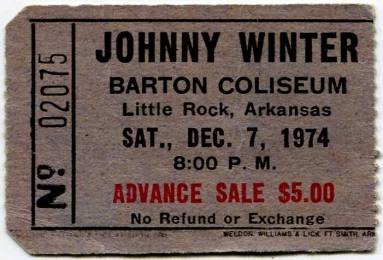 Ticket Stub, Johnny Winter - Barton Coliseum