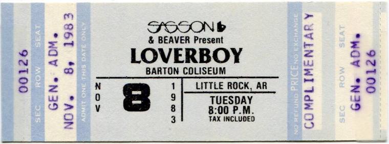 Complimentary Ticket, Loverboy - Barton Coliseum