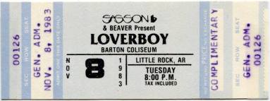 Complimentary Ticket, Loverboy - Barton Coliseum