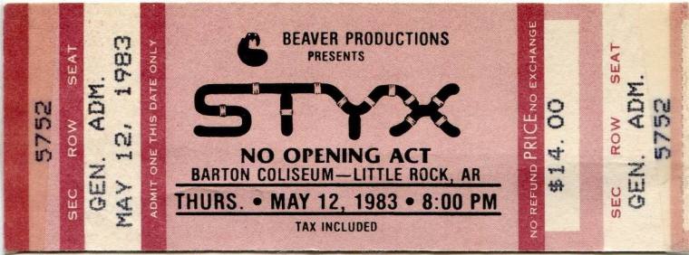 Ticket, STYX  - Barton Coliseum