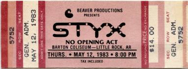 Ticket, STYX  - Barton Coliseum