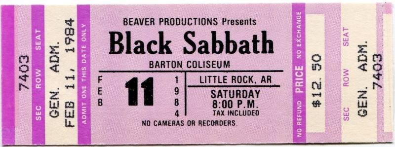 Ticket, Black Sabbath - Barton Coliseum