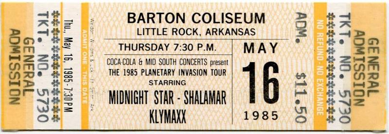 Ticket, 1985 Planetary Invasion Tour - Barton Coliseum