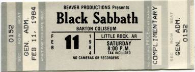 Complimentary Ticket, Black Sabbath - Barton Coliseum