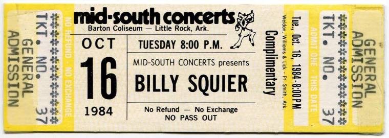 Ticket, Billy Squier - Barton Coliseum