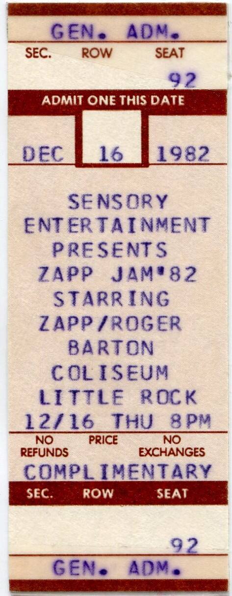 Complimentary Ticket, Zapp Jam '82: Zapp & Roger - Barton Coliseum