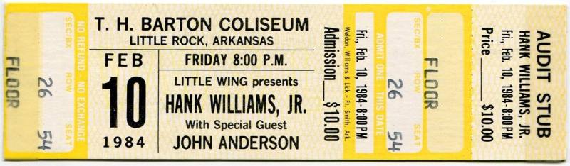 Ticket, Hank Williams Jr. - Barton Coliseum