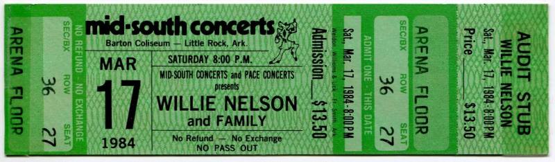 Ticket, Willie Nelson and Family - Barton Coliseum