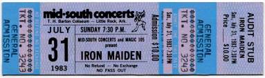 Ticket, Iron Maiden - Barton Coliseum