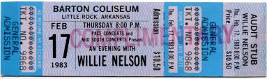 Complimentary Ticket, Willie Nelson - Barton Coliseum