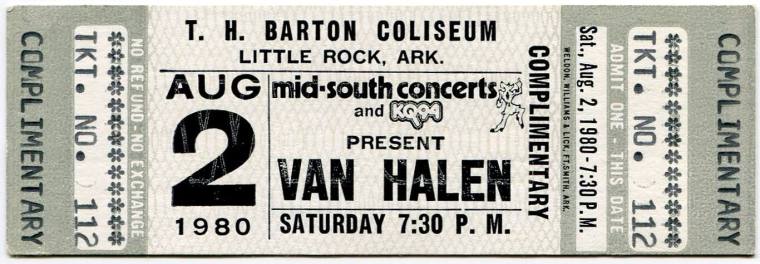 Complimentary Ticket, Van Halen - Barton Coliseum