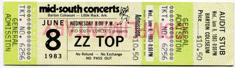 Ticket, ZZ Top - Barton Coliseum