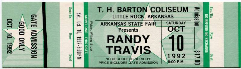 Ticket, Randy Travis - Arkansas State Fair