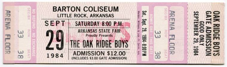 Sample Ticket, The Oak Ridge Boys - Arkansas State Fair