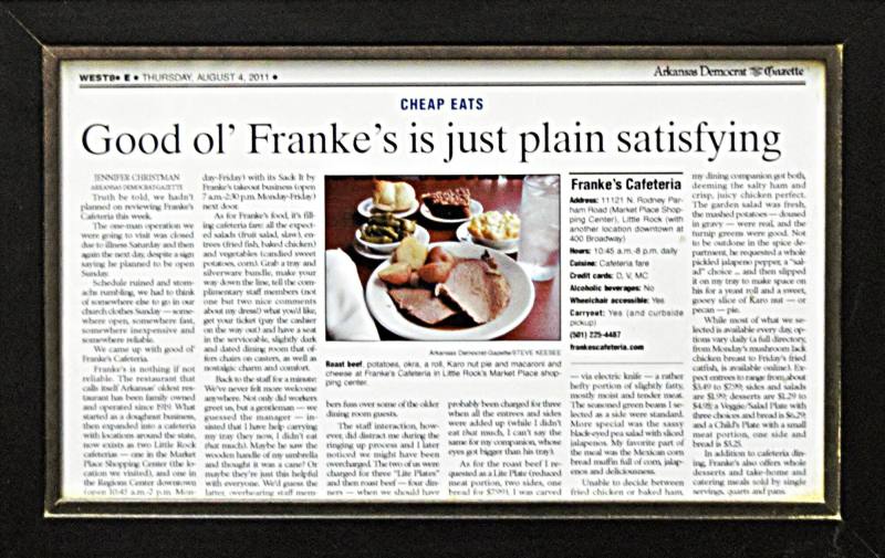 Newspaper Article, Arkansas Democrat-Gazette - Franke's Cafeteria