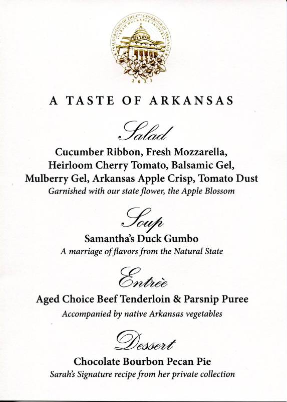 Menu, Inaugural Dinner - Sarah Huckabee Sanders