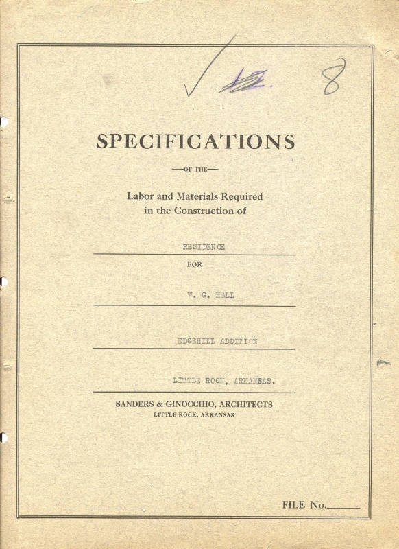 Charles Thompson Work Specifications - W.G. Hall, Little Rock