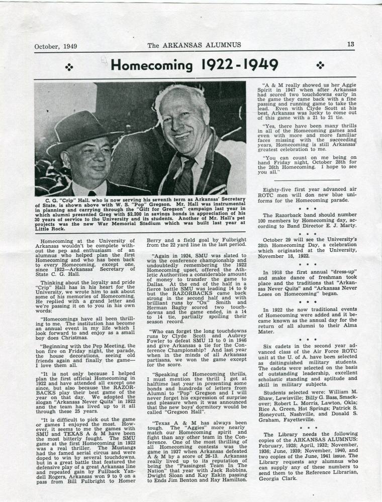 Article, Arkansas Alumnus - C.G. Hall