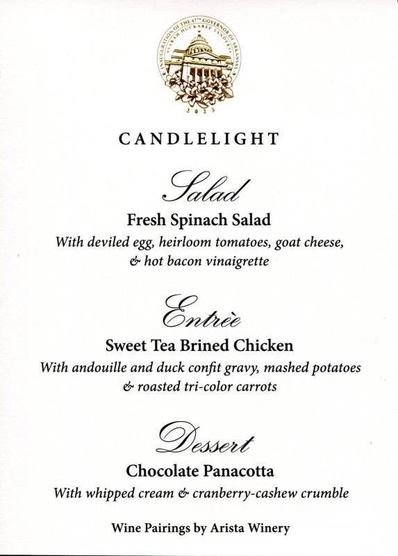 Menu, Inaugural - Sarah Huckabee Sanders