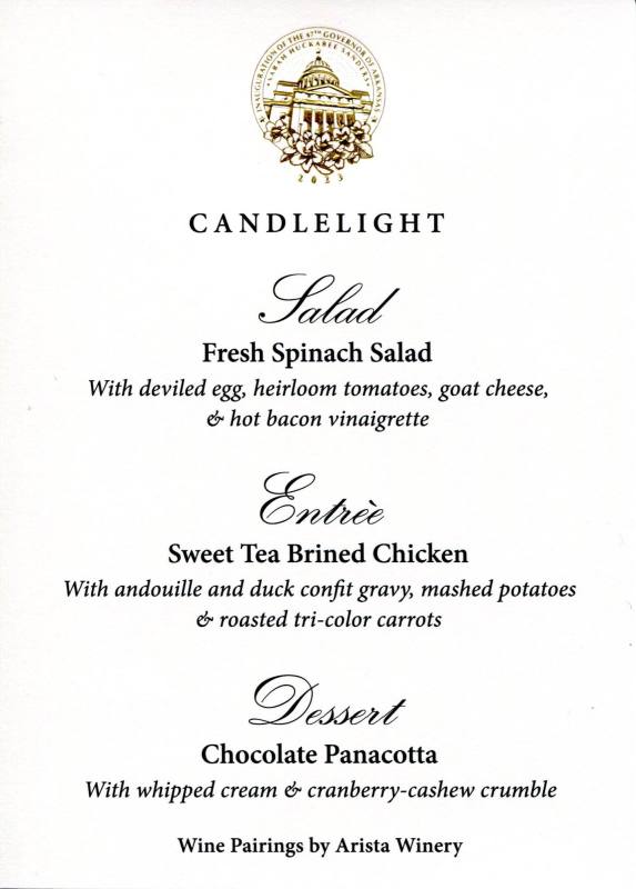 Menu, Inaugural - Sarah Huckabee Sanders