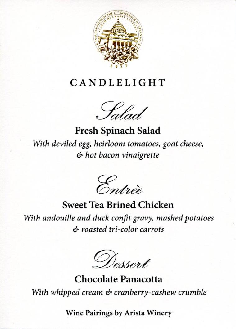 Menu, Inaugural - Sarah Huckabee Sanders