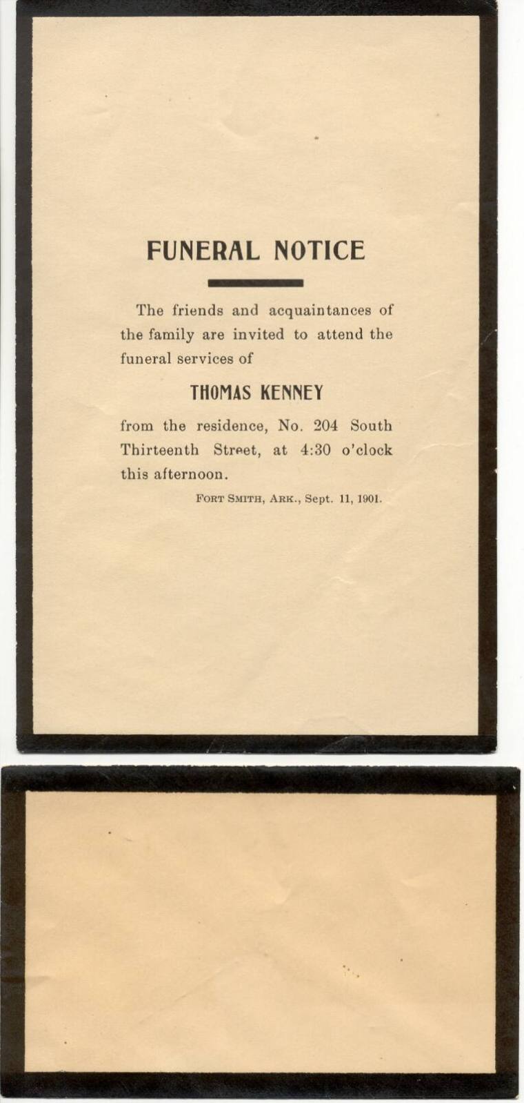Funeral notice for Thomas Kenney