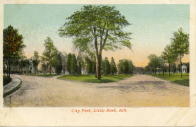 Colorized postcard "City Park, Little Rock, Ark."