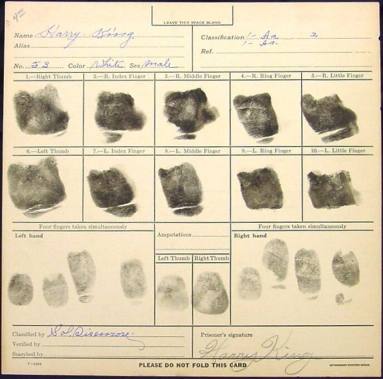 Card with Finger Prints of Harry King