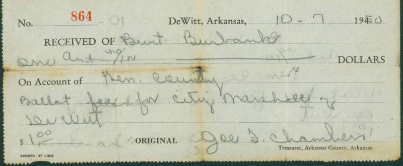 Receipt of Burt Burbank's for Ballot fee for City Marshall of DeWitt