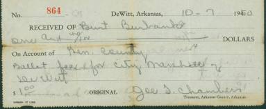 Receipt of Burt Burbank's for Ballot fee for City Marshall of DeWitt